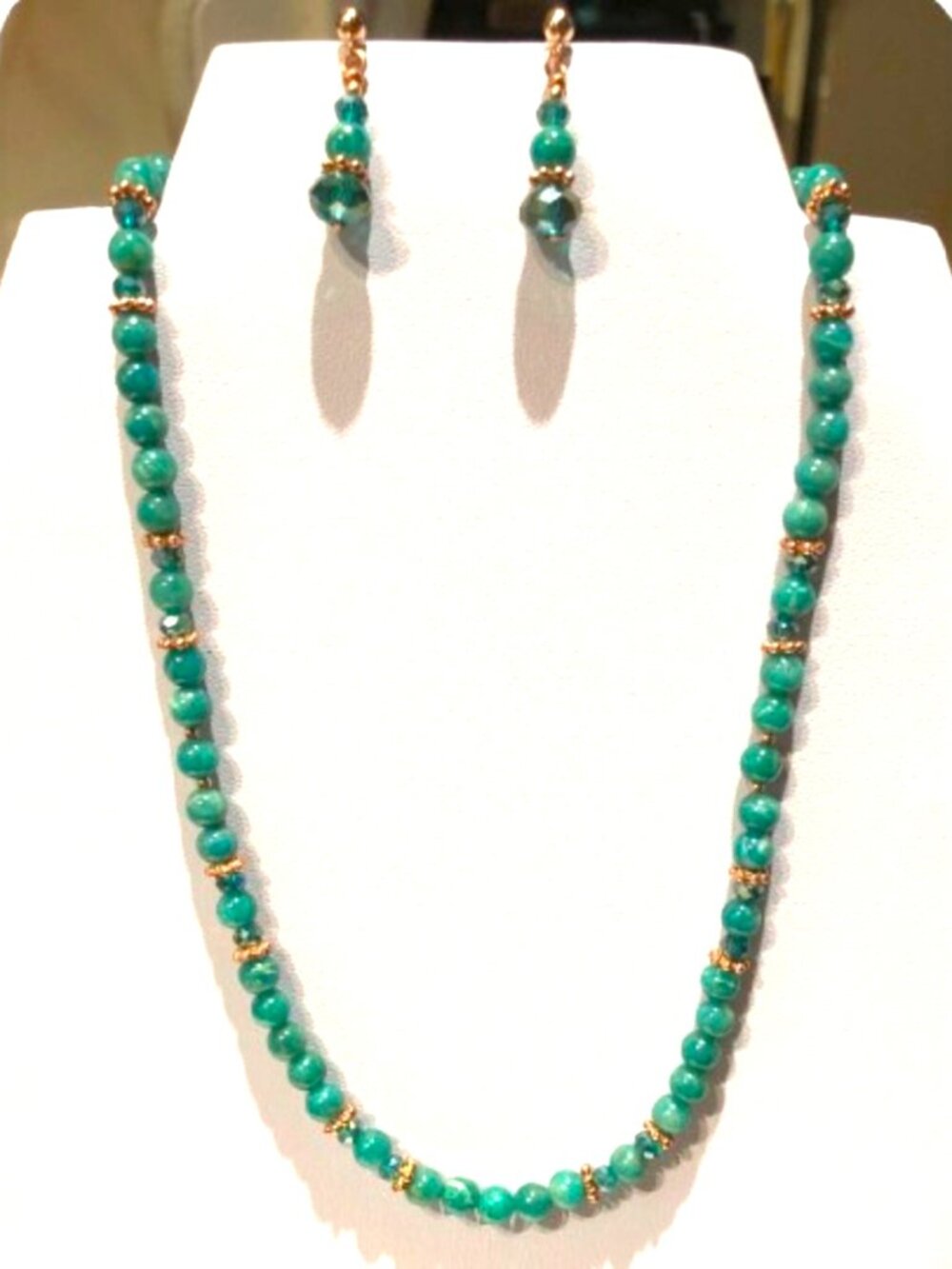 Gorgeous Teal Green Amazonite and Swarovski Crystal Necklace and Earring Set